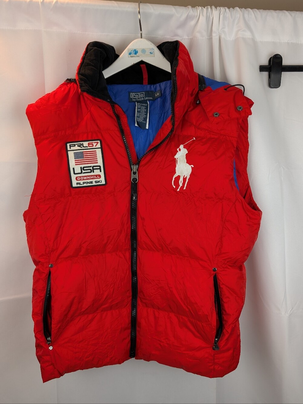 Ralph Lauren Red Quilted Polo Down Vest with USA Patch